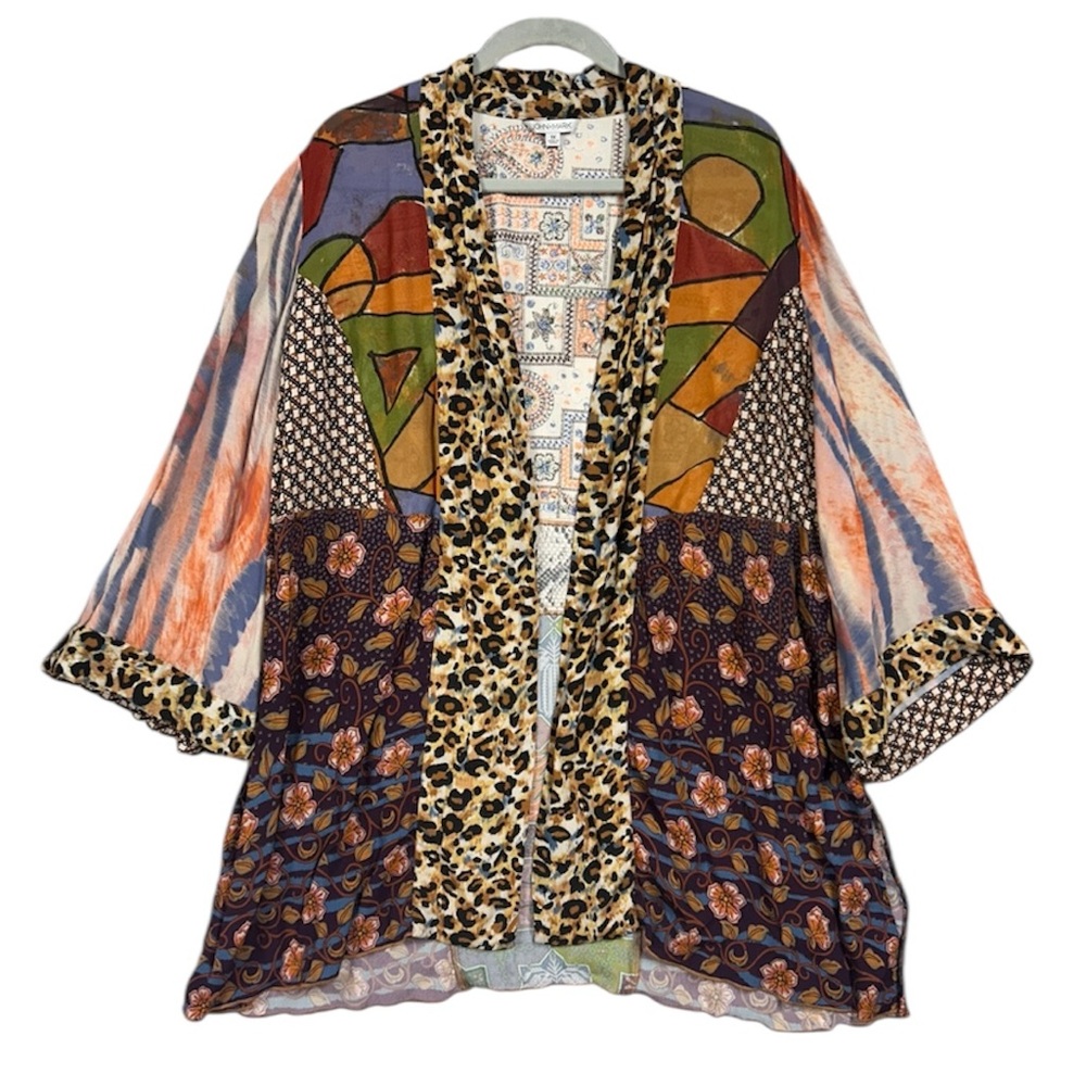 John Mark Embroidered Patchwork Block Open Front … - image 1